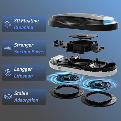 KKI Window Cleaning Robot, Automatic Window Cleaner Robot, Dual Spray, Max 3200Pa, AI Path Planning & Edge Detection, Remote Control for High-Rise Windows, Glass,Door,10xCloths, X3