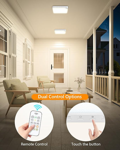 Rechargeable 6W Motion Sensor Ceiling Light Indoor, Wireless Magnetic Stick on Closet Light, Remote Control for Color & Brightness, Battery Operated Light for Shower, Bathroom, Pantry, Hallway, 1-Pack