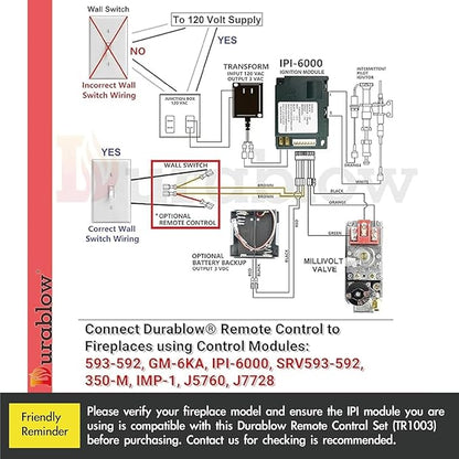 Durablow TS1003 On/Off Gas Fireplace Remote Control Kit + Thermostat + Timer with LCD Screen for Modulating Variable Flame Servo Motor Gas Valves, Replaces Wall Switch | Thermostat Control Module