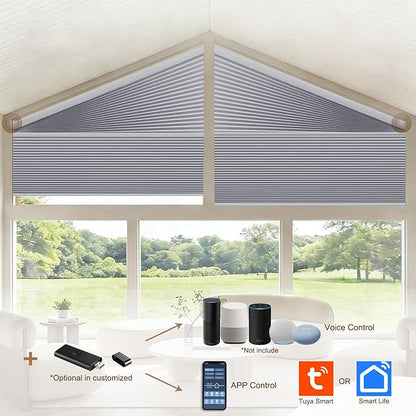 Godark Smart Angled Customized Blackout Honeycomb Blinds Suitable for Trapezoidal/Triangular/Polygonal Windows Motorized Cellular Shades Compatible with Alexa/Google Home/Tuya APP-Grey