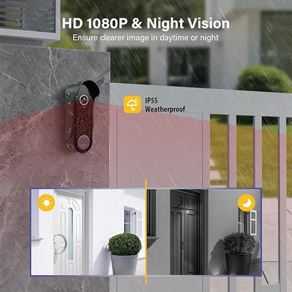 Wireless Doorbell Camera with 8" Screen Monitor Smart Video Doorbell Intercom System 1080P WiFi Door Bell Phone with Motion Detection, Night Vision, 2 Way Audio, Local Storage No Monthly Fee, Tuya App