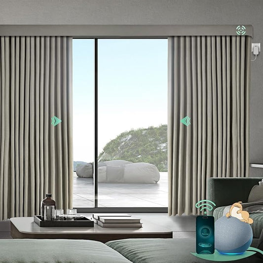 Yoolax Motorized Curtains with Remote, Blackout Curtains with Voice Control, Smart Retractable Shades for Living Room, Bedroom, Compatible with Alexa Google Home, APP Control, Custom Size, Taupe