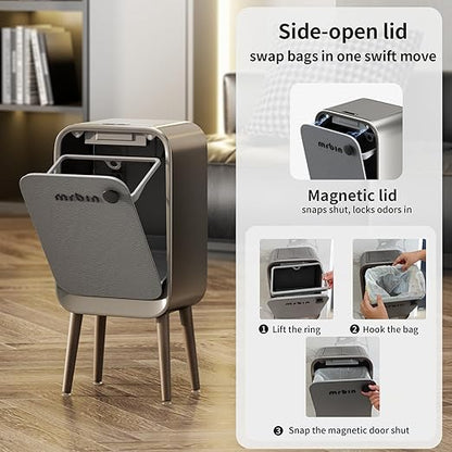 MRBIN Motion Sensor Trash Can Bathroom with Butterfly Lid and Leg, 5.5 Gal / 20 L Tall Automatic Touchless Electric Smart Waste Basket, Toilet Covered Garbage Dustbin for Bedroom, Eclipse Grey