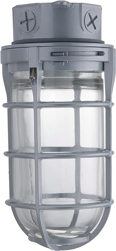Lithonia Lighting Jelly Jar Light Fixture, Incandescent Utility Vapor Tight Ceiling Lamp, Industrial Style Wall Light for Indoor and Outdoor Use, 150W, 120V, Includes Junction Box, Grey (VC150I M12)