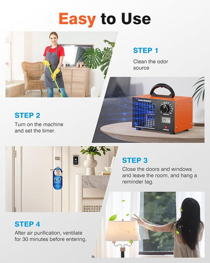 Ozone Generator - 120,000 mg/h Ozone Generator for Large Spaces up to 5000 Sq.Ft, Air Purifier with Temp & Humidity Display, 120-Min Timer, Ozone Machine for Cars, Homes, Hotels, Kitchens & Pet Areas