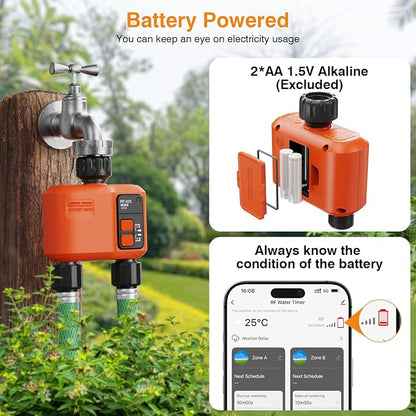WiFi Sprinkler Timer 2 Zone, Smart Water Timer for Garden Hose Irrigation