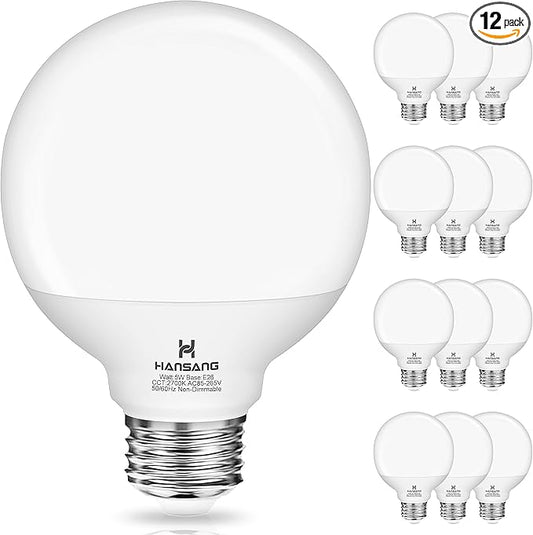 12 Pack Vanity Light Bulbs for Bathroom, 2700K Warm White E26 Base Round LED Globe Bulb, 60W Equivalent, G25 Vanity Light Bulb for Makeup Mirror Bedroom 120V, CRI85+, 500LM, Non-dimmable