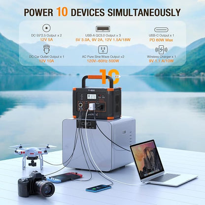 Portable Power Station 500W(Peak 1000W), 519Wh Outdoor Solar Generator