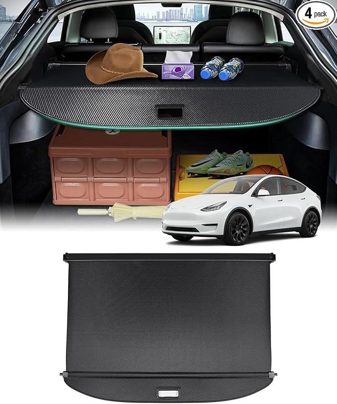 Powerty Retractable Trunk Cover for 2020 2021 Tesla Model Y 5-Seaters (Not for 7-Seaters), Retractable Trunk Cover Privacy Cover Truck Replacement for 2020 2021 Model Y Accessories (Canvas Texture)