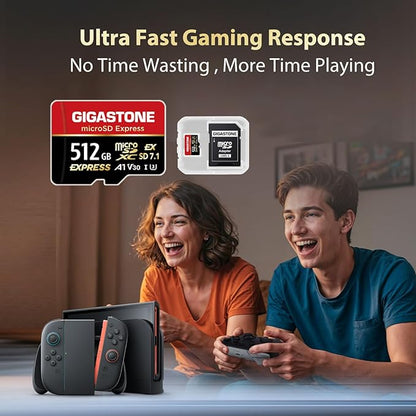 【Designed for Switch 2】 GIGASTONE 512GB microSD Express, R/W 880/650MB/s Compatible with Nintendo-Switch 2, SD 7.1, Professional Camera, A1 V30, with SD Adapter and USB C Card Reader