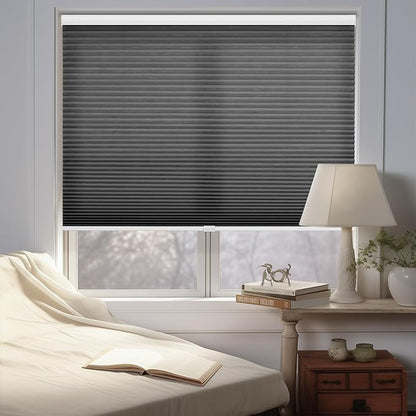 Changshade Custom Cordless Cellular Window Blinds, Light Filtering Pleated Honeycomb Shades, 1.5 inch Single Cell Cellular Shades for Home, Bedroom, Bathroom, French Door, Black, JZCMC-CEL-BK-D
