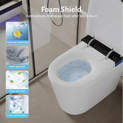 Luxury Smart Toilet with Tank, Elongated Electric Bidet Toilet with Foam Shield, Cleaner Tablets, Dual Auto Flush/Lid&Seat, Foot Sensor, UV-C light, One Piece Toilets with Dryer, LED Display