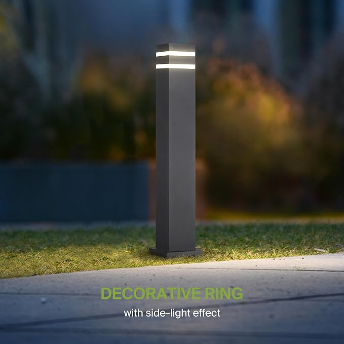 ASD 24" Square Bollard Light Fixture, Outdoor Pathway Floor Lamp | Antiglare, Waterproof, ETL Listed | 60W E26 Bulb Socket 120V | Landscape Hardwired Lighting, Exterior Post Lantern | Black, 4 Pack