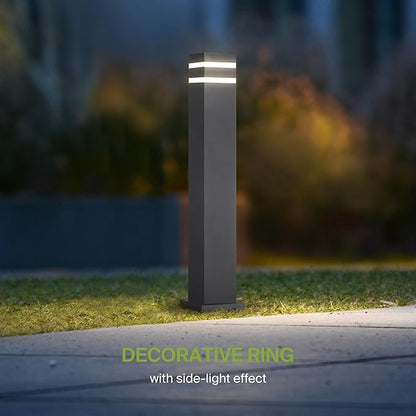 ASD 24" Square Bollard Light Fixture, Outdoor Pathway Floor Lamp | Antiglare, Waterproof, ETL Listed | 60W E26 Bulb Socket 120V | Landscape Hardwired Lighting, Exterior Post Lantern | Black