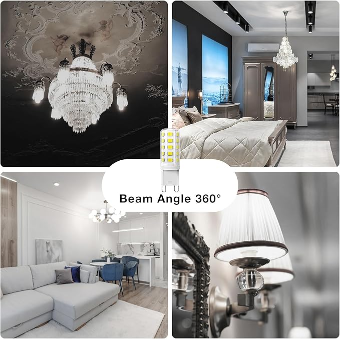DAYBEETER 6 Pack Dimmable G9 LED Bulb 4W (40 Watt Equivalent), 6000K Daylight White, G9 Halogen Bulb,T4 G9 Bi-pin Base Light Bulbs for Chandelier,120V 450LM 360 Beam Angle No-Flicker G9 Bulb