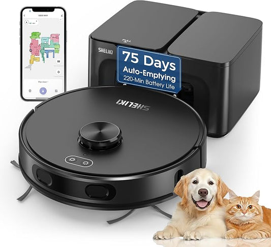 Robot Vacuum and Mop Combo, Mapping Robotic Vacuums Cleaner with 75 Days Self-Emptying, LiDAR Navigation Smart & Strong Suction, WiFi/App/Alexa/Voice Control, Quiet for Home Pet Hair Hard Floor Carpet