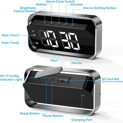 4K FHD Security Mini Camera Alarm Clock, 2.4G&5G WiFi Nanny Cam with Night Vision and Motion Detection Alert, Wide Angle Surveillance Camera for Pet Baby Monitoring, APP Remote Control by Mobile Phone