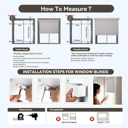 Smart Remote-Controlled Electric Roller Blinds,Motorized Blinds with Remote,100% Blackout Smart Roller Blinds Compatible with Apple Homekit Google Home and Alexa Via HUB (Gray, W23''×H72'')