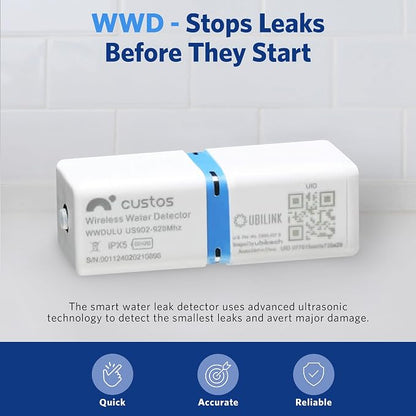 WWD Water Leak Detector, Smart Water Monitor, Battery Operated Smart Home Devices, Sub-Lipstick Design Water Alarm Leak Detector, No Wi-Fi Required, 1 Pack