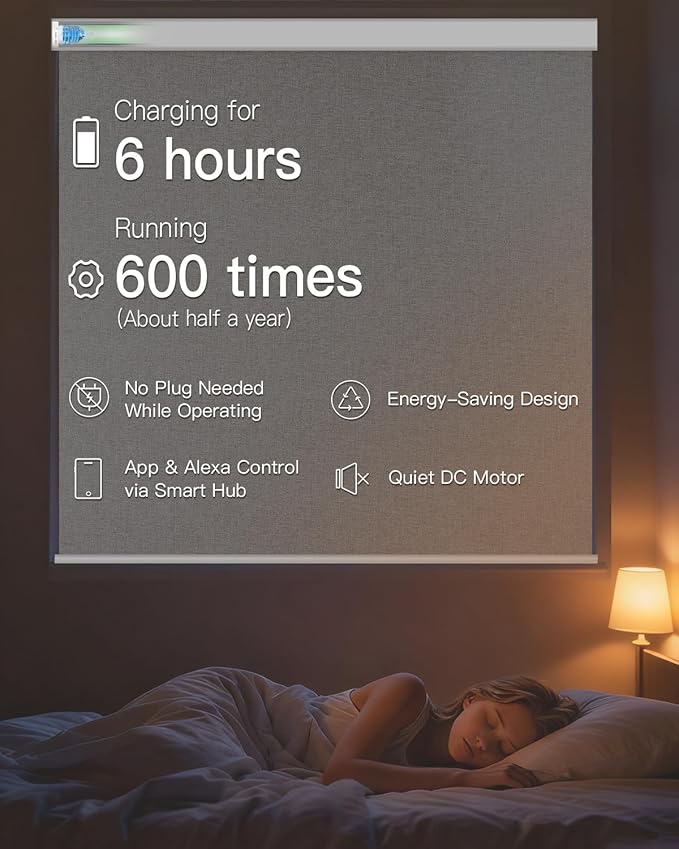 Tokblind Motorized Roller Shade with Remote Control, Blackout Electric Shade for Windows Compatible with Alexa Google via Hub, Rechargeable Smart Window Blind for Home Office (Fabric Wheat)