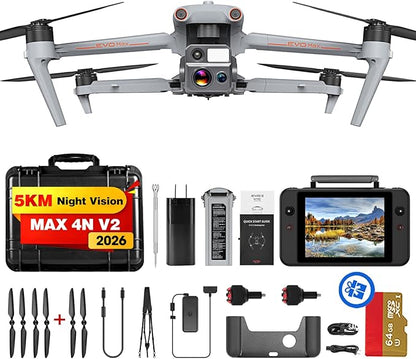 Autel Robotics EVO MAX 4N V2, Starlight Night-Vision/ Wide/ Thermal/ L~aser 4 Cameras in One UAV, Upgrade of MAX 4T V2/ 4N, 5KM Night Vision Observation, A-Mesh 1.0, 720° Obstacle Avoidance, Triple Anti-Jamming, Hot-Swappable, 42 Mins, IP43, Autel SDK