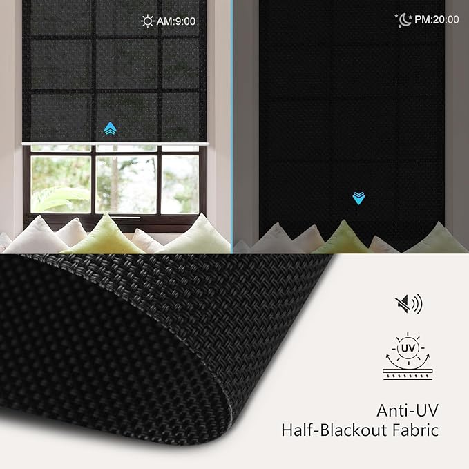 Aprilsmart Motorized Blinds with Remote,Light Filtering Motorized Roller Shades Work with Apple Homekit,Alexa,SmartThings,Google Home,Customize Blinds(Aventus Black-54)