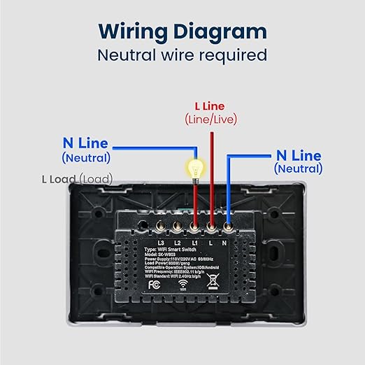 Smart Switch Aluminum Frame,2.5D Glass Panel,4.65 X 2.83 X 1.26 Inches,Need Neutral Wire,2.4GHz WiFi,Work with Tuya/Smart Life,App/Voice Control,Black 1 Button