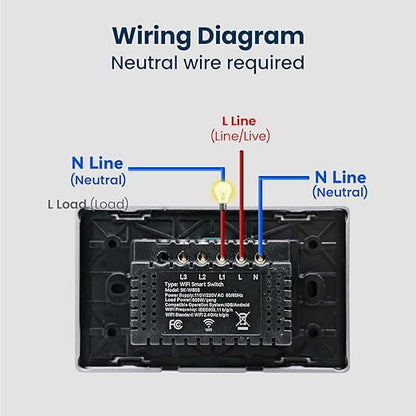 Smart Switch Aluminum Frame,2.5D Glass Panel,4.65 X 2.83 X 1.26 Inches,Need Neutral Wire,2.4GHz WiFi,Work with Tuya/Smart Life,App/Voice Control,Black 1 Button
