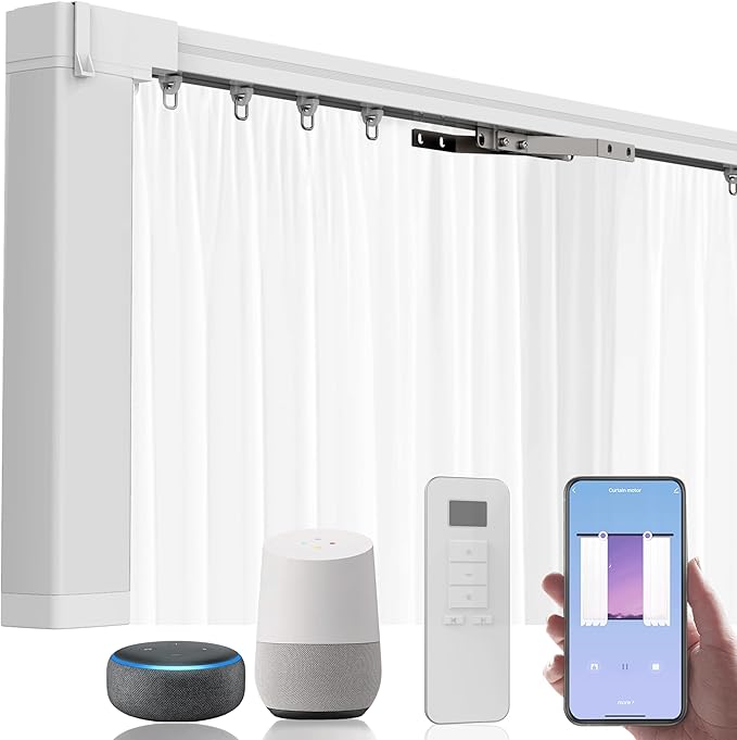 Quoya Smart Electric Curtain Track AT5810【Up to 7m (275inches)- Motorised and Adjustable】 Automated Rail Motor with App, Voice, Remote Control, Compatible with Alexa, Google and Siri