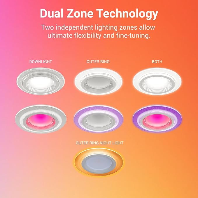 HALO 5/6" Dual Zone Smart Wi-Fi Recessed LED Light Powered by WiZ Pro 4-Pack, Dimmable Full Color w/SpaceSense, Smart Home Ready RLWZDZT56-4PK