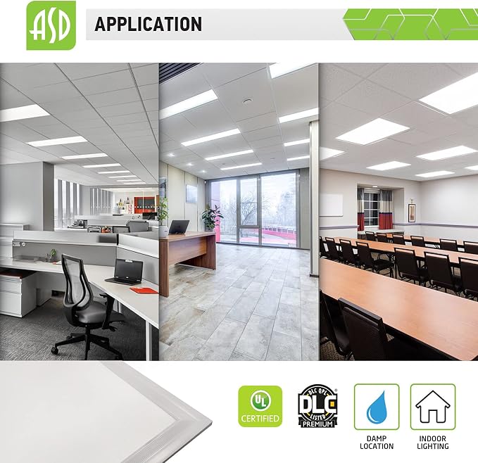 ASD 2 Pack 2x4 LED Flat Panel Light - 40W UL DLC | 5160LM 4000K (Bright White) Dimmable 2x4 LED Drop Ceiling Light Fixture | 2x4 Drop Ceiling Lights, Commercial Lights for Ceiling