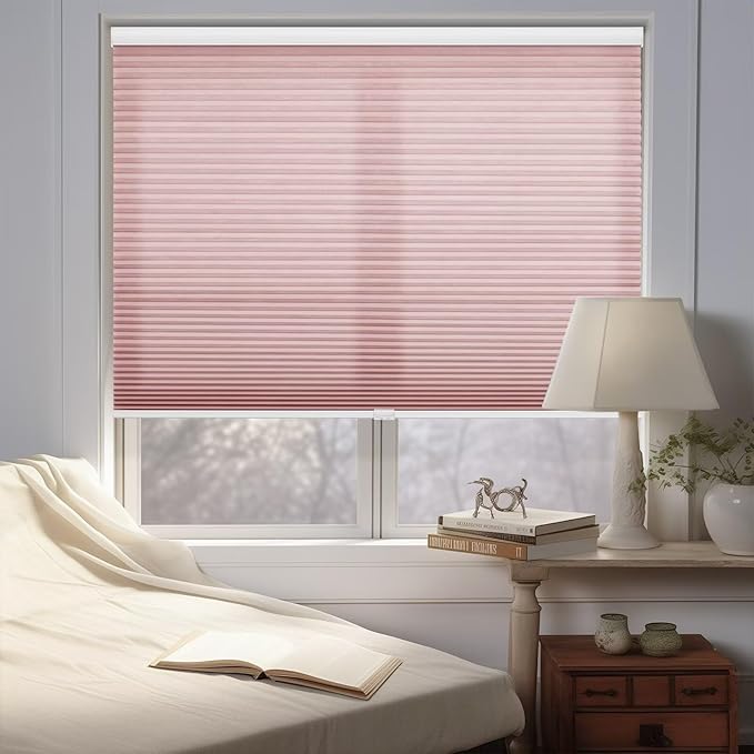 Changshade Cellular Shades Light Filtering Cordless Custom Size, Honeycomb Door Window Blinds 1.5 inch Cell Pleated Easy to Install for Home, Office, Apartment, House, Bedroom, Nursey, Pink