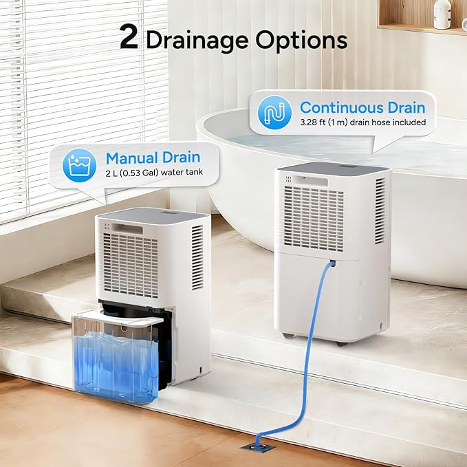 DR.PREPARE 2000-2600 Sq.Ft Dehumidifier for Home with Drain Hose, 38 Pints/Day Dehumidifier for Basement, Bedroom, Bathroom, Dry Clothes, Intelligent Humidistat, 3 Modes, 24H Timer, 0.53 Gal Bucket