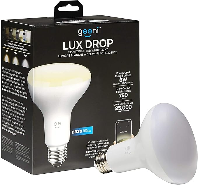 8W BR30 Medium Base White Dimmable Lux Drop Smart LED Light Bulb
