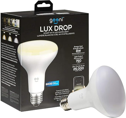 8W BR30 Medium Base White Dimmable Lux Drop Smart LED Light Bulb