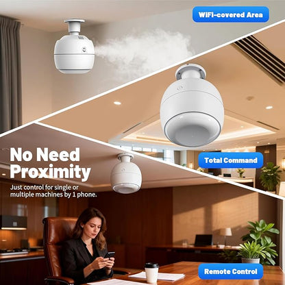 Waterless Diffuser 3500 Sq.Ft Coverage for Large Home Hotel Office, Ceiling-Mounted Cold Air Scent Machine for Aromathrapy, Bluetooth App Control, No-Noise Aroma Diffuser Ceiling-Mounted