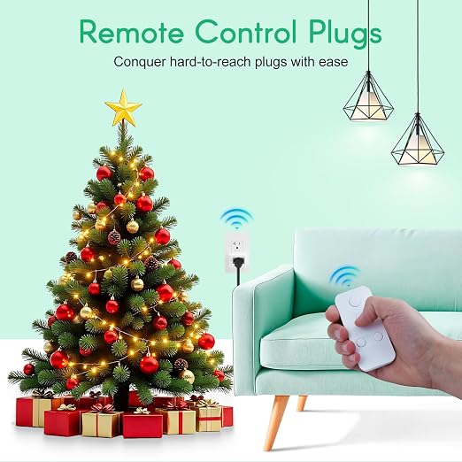 NineLeaf Programmable Remote Timer Switch & Wireless Outlet Plug, 500ft Range Plug in Light Switch, 15A/1500W Wall Mounted On/Off, No Wiring Needed for Fans, Christmas Lights, 1Remote 3Outlets