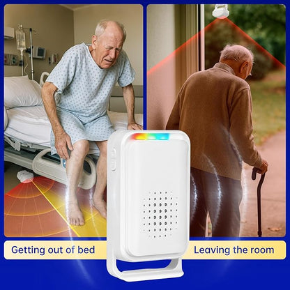 Wireless Motion Sensor Bed Alarm for Elderly - Fall Prevention System for Dementia Patients & Seniors - Caregiver Pager with 5 Volume Levels for Home Safety (1 Caregiver Pager+2 Sensor)