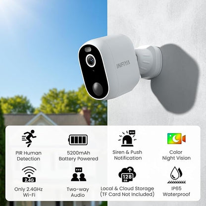 2K 3MP Security Cameras Wireless Outdoor, Battery Powered AI Human Detection Outdoor Camera with White Light, Siren, Color Night Vision, 2-Way Talk, IP65 Waterproof, SD/Cloud Storage, 2.4Ghz WiFi only
