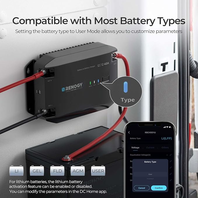 Renogy 40A DC-DC Battery Charger 12V Multi-Stage for Lithium/AGM/Gel