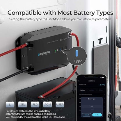 Renogy 40A DC-DC Battery Charger 12V Multi-Stage for Lithium/AGM/Gel