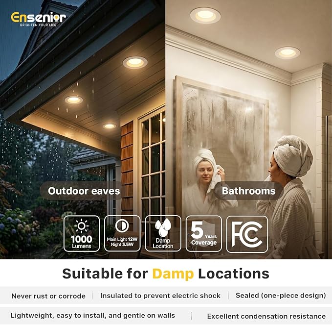 Ensenior 5/6 Inch 5CCT LED Can Lights with Night Light 24 Pack, Retrofit Led Recessed Lighting, Baffle Trim, Dimmable, 9W=110W, 1000LM (24, 6 Inch)