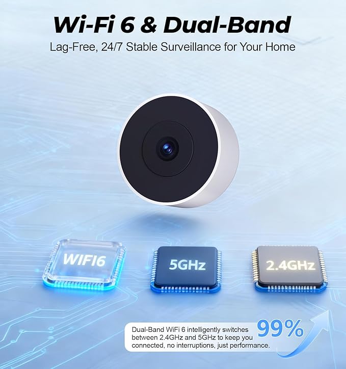 4MP 2K Window Security Camera, 5G & 2.4GHz WiFi Indoor Camera Wireless, Blacklight Color Night Vision Monitor Outside Window Cam Mount Glass, 24/7 Recording AI Motion Detection, Quick Magnetic Install