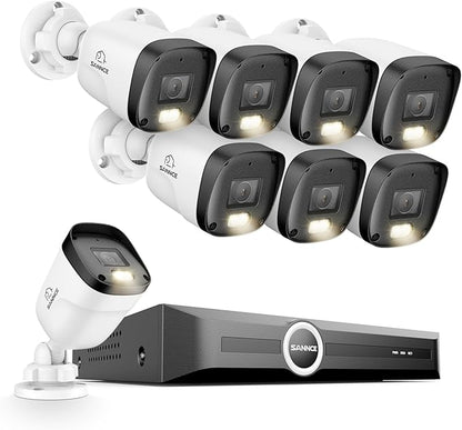 SANNCE 2K 3MP PoE Security Camera System - 8CH 6MP Surveillance NVR with 8PCS 3MP HD Clear Full Color Night Vision Bullet Cameras, IP67 Weatherproof, Audio Recording (Without HDD)