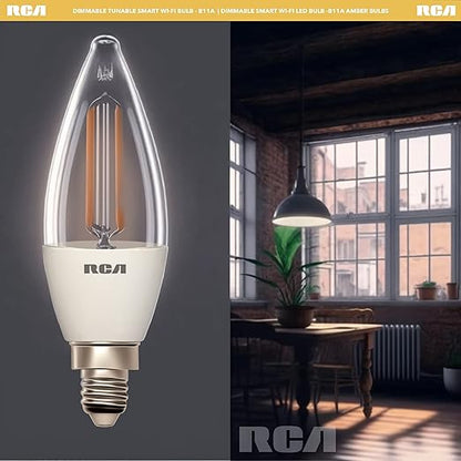 RCA WiFi Smart Light Bulbs Alexa Devices Compatible, Google Home, Amber B11 Vintage LED Light Bulb, 4W (40W Eq), 320 Lumens Dimmable LED Light Bulbs, Control with Smartphone, Tunable