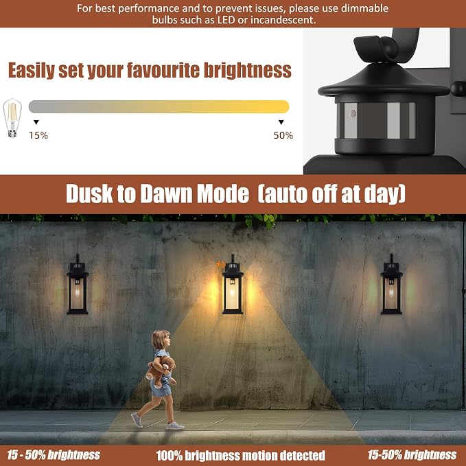 Motion Sensor Dusk to Dawn Outdoor Lighting 18” Large