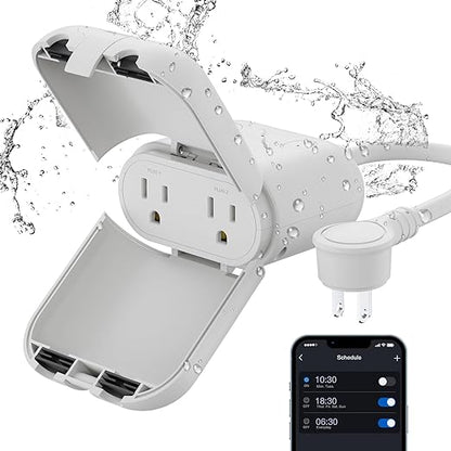 ELEGRP PQR20 Outdoor Smart Plug Waterproof IP66, WiFi Plug with 2 Individually Sockets, Compatible with Alexa & Google Assistant, Smart Outdoor Outlet for String Lights, UL Certified, 1 Pack, Grey