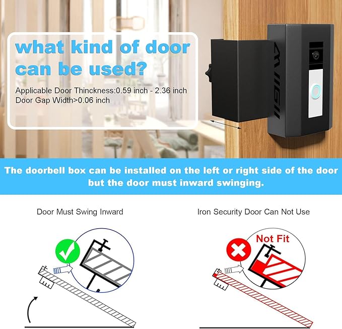 Bleu Clair Anti-Theft Doorbell Mount All Metal No Need to Drill Not Block Doorbell Motion Sensor Compatible with Ring & Other Video Doorbells for Home Rentals Office Room Apartment