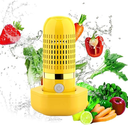 Fruit and Vegetable Washing Machine, Aqua Pure Fruit Cleaner Device, Fruit Purifier with OH-ion Purification Technology 250min Working Time Wireless Charging for Cleaning Fruit,Vegetable,Meat (Yellow)