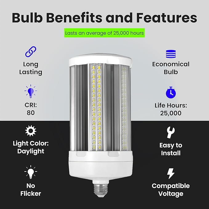 Feit Electric C20000/5K/LED 1000 Watt Equivalent 175W Corn Cob High 20,000 Lumen LED Light Bulb, 13.4"H x 5.3"D, Daylight 5000K